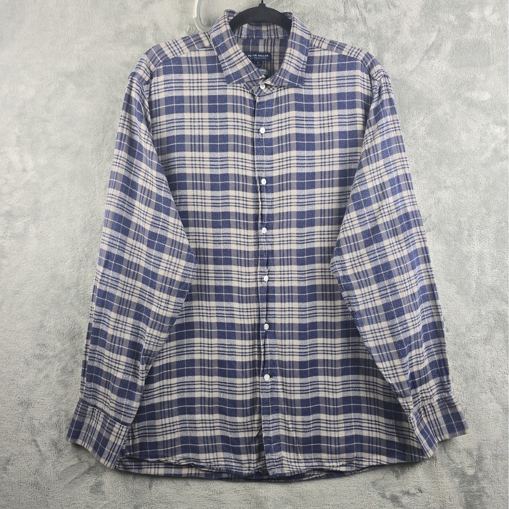 Peter Millar Crown Crafted Italian Flannel Shirt Mens XL Blue Plaid Button-Up